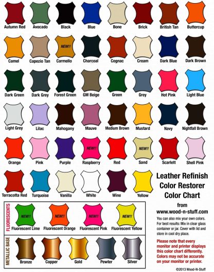 Leather Refinish Color Chart